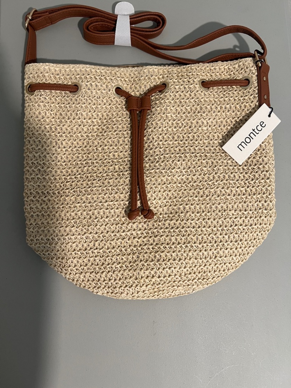 Montce Straw Drawstring Crossbody / Shoulder Bag NWT” - Picture 2 of 4